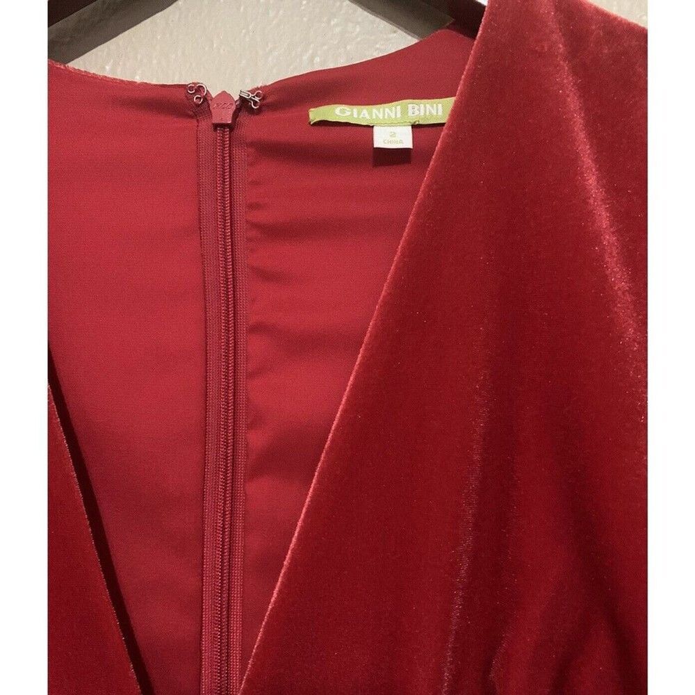 Gianni Bini Midi Velvet Dress Tomatoe Red Blair Fluted Hem Cocktail Women’s 2 - Picture 5 of 6